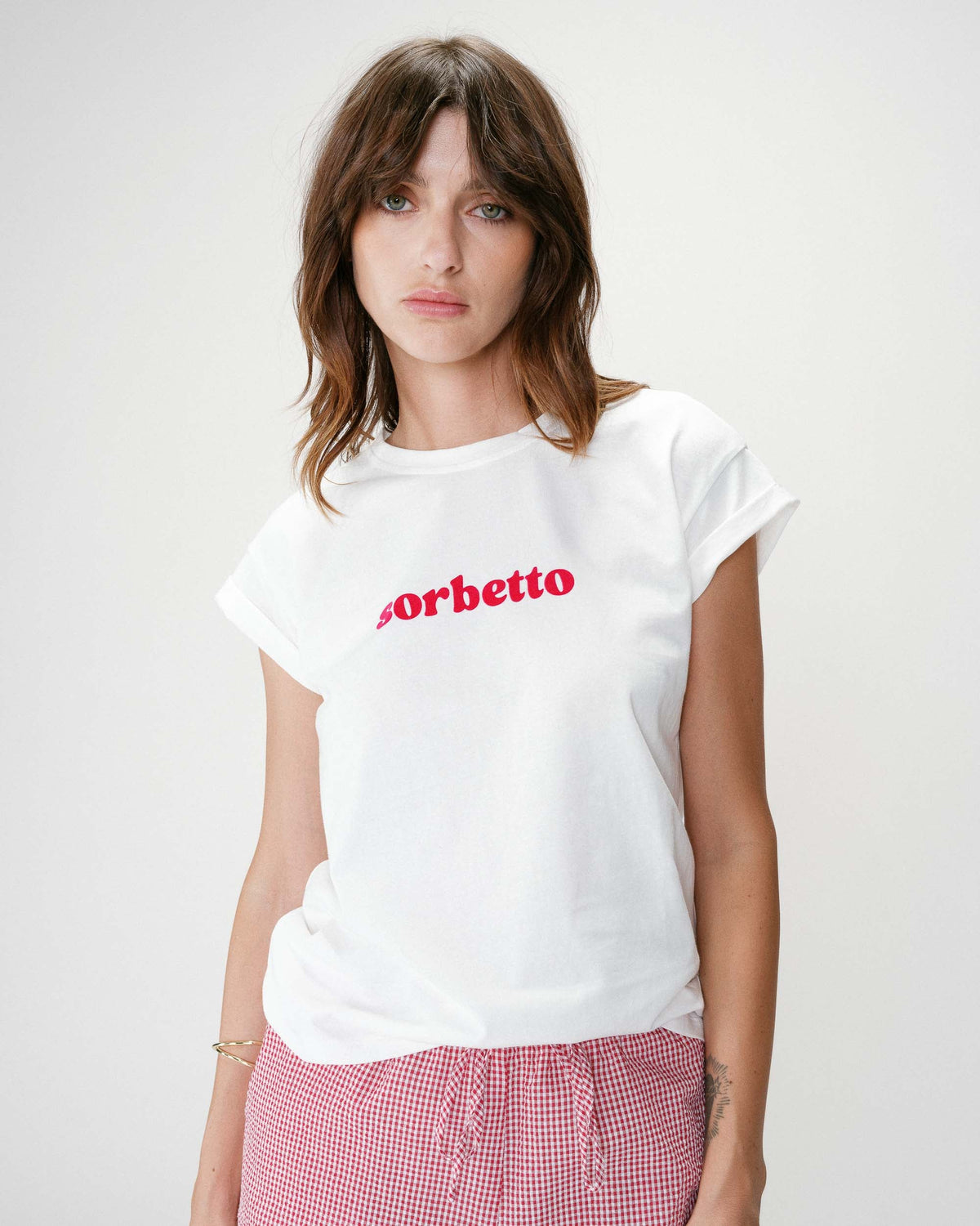 T-shirt en coton à message brodé fuchsia Wylo