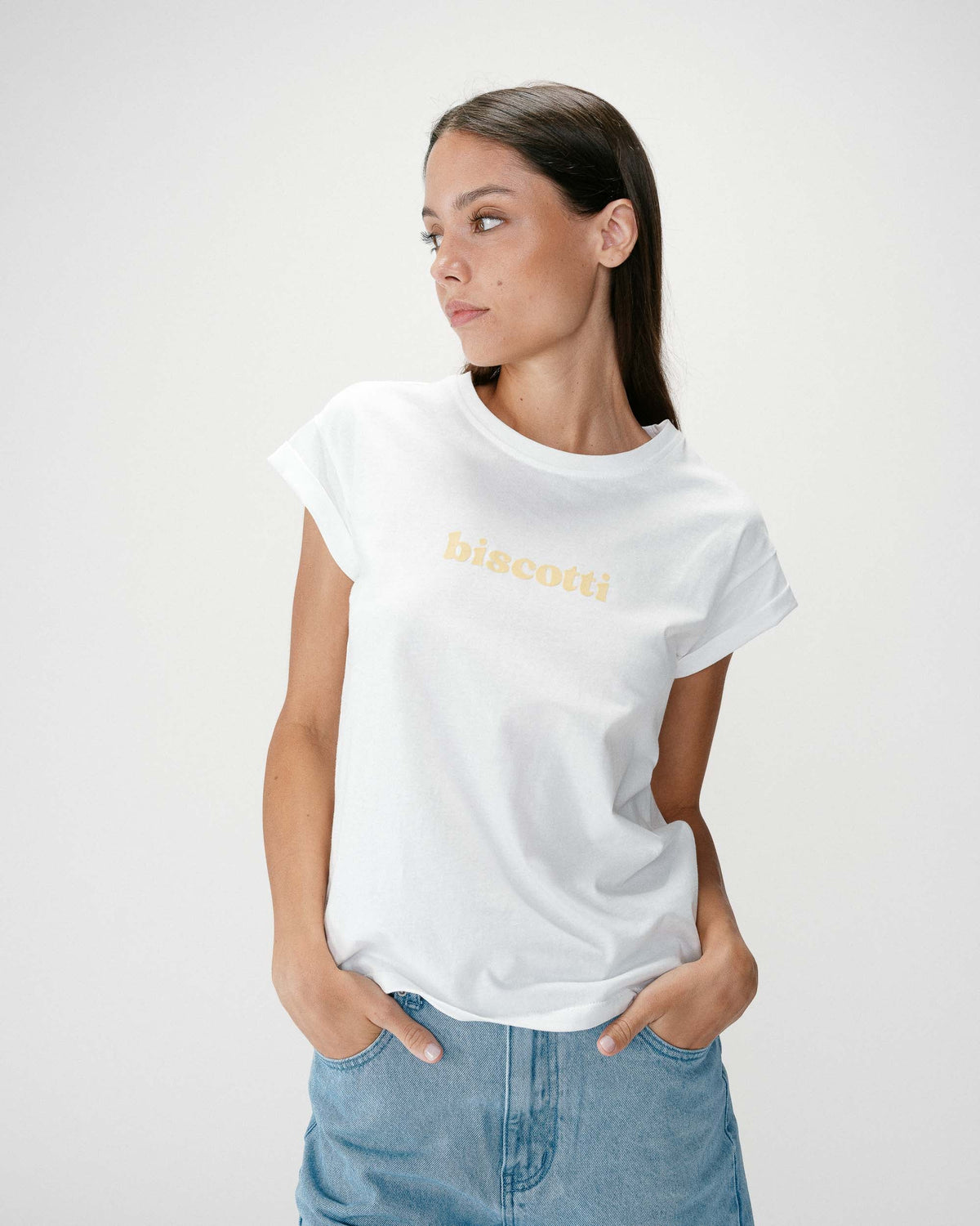 T-shirt en coton à message brodé jaune Wylo