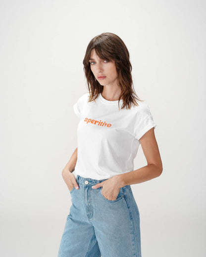 T-shirt en coton à message brodé orange Wylo