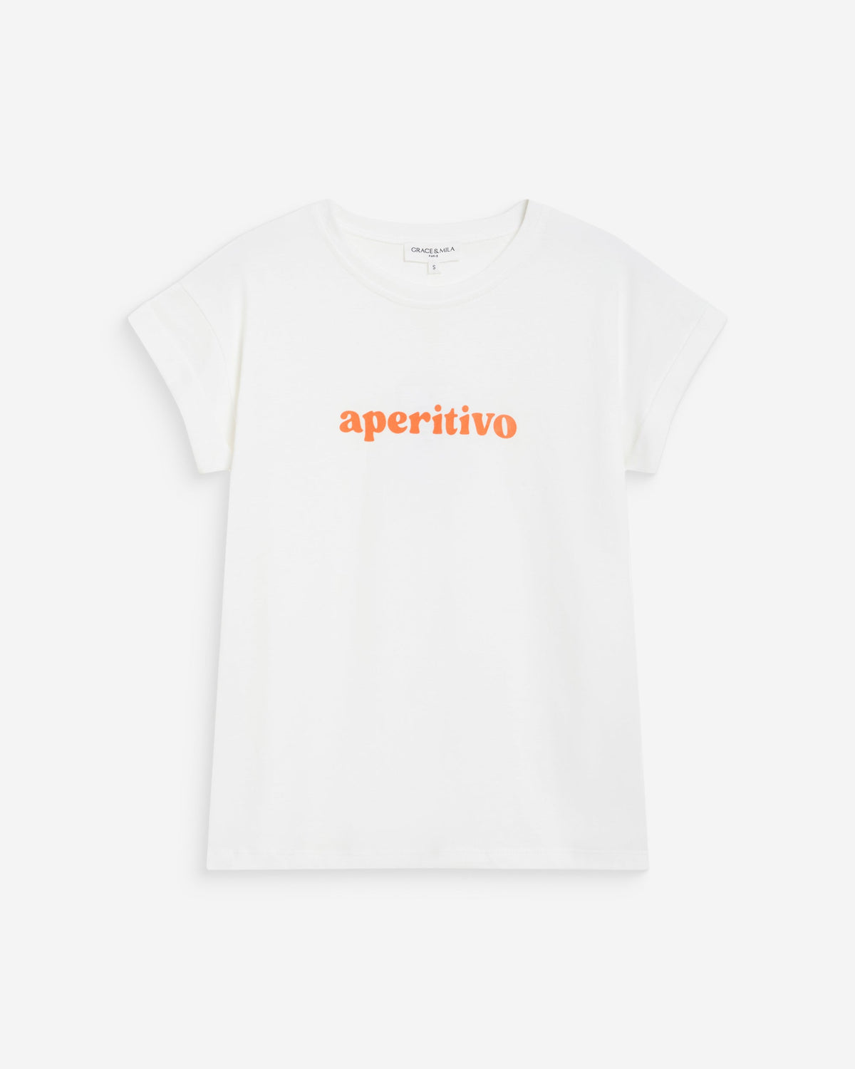 T-shirt en coton à message brodé orange Wylo