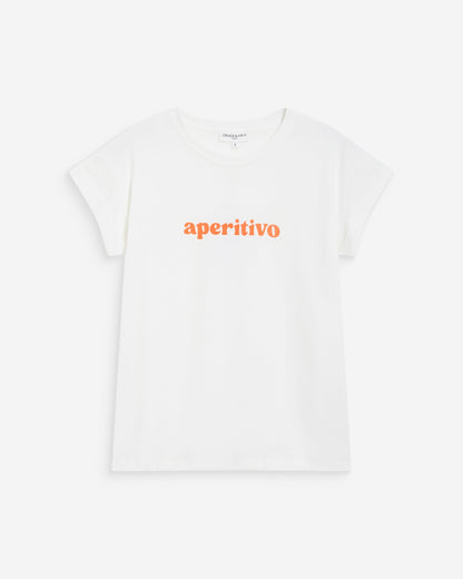 T-shirt en coton à message brodé orange Wylo