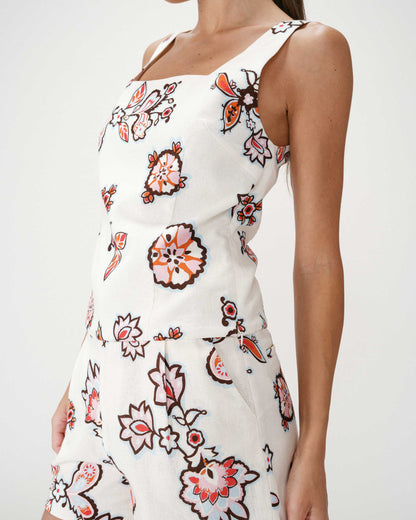 Top à imprimé floral ajusté col carré ecru Windsor