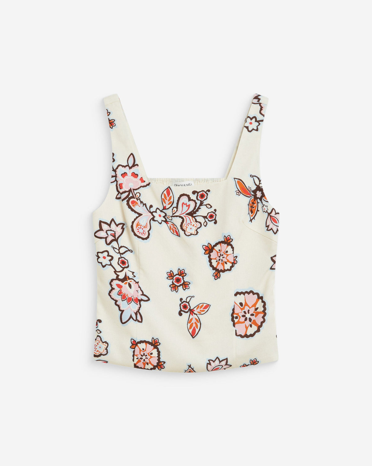 Top à imprimé floral ajusté col carré ecru Windsor