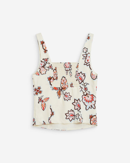 Top à imprimé floral ajusté col carré ecru Windsor