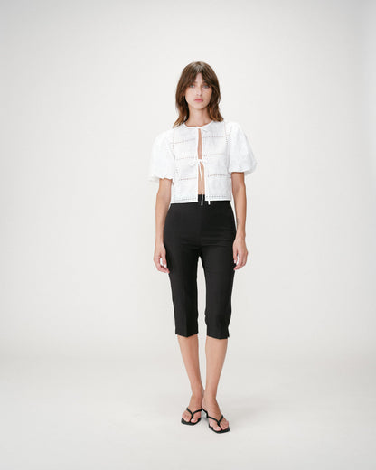 Blouse brodée à nouer manches ballon white Wylette