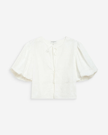 Blouse brodée à nouer manches ballon white Wylette