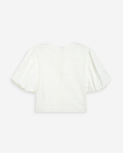 Blouse brodée à nouer manches ballon white Wylette