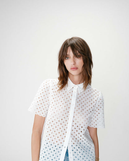 Chemise en dentelle manches courtes white Waverine