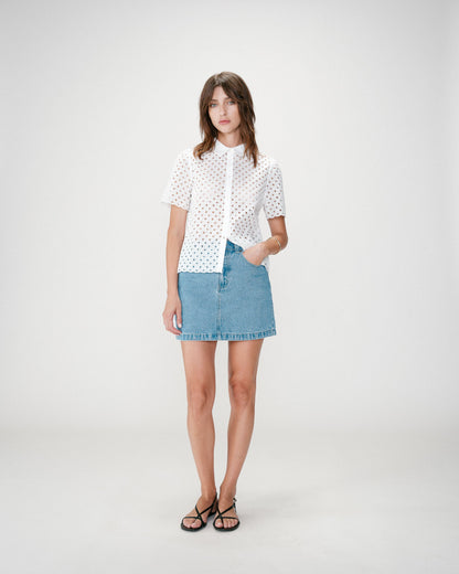 Chemise en dentelle manches courtes white Waverine