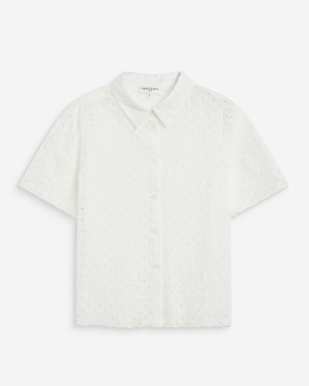 Chemise en dentelle manches courtes white Waverine