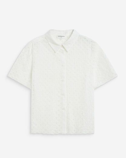 Chemise en dentelle manches courtes white Waverine