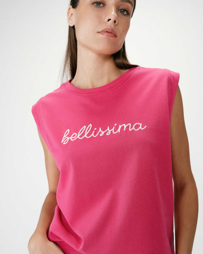 Top en coton col rond à message fuchsia Willow