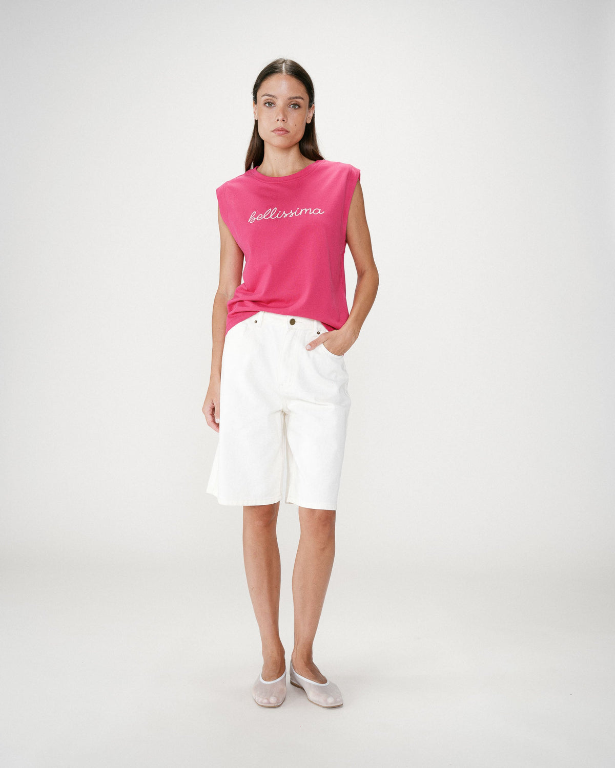 Top en coton col rond à message fuchsia Willow