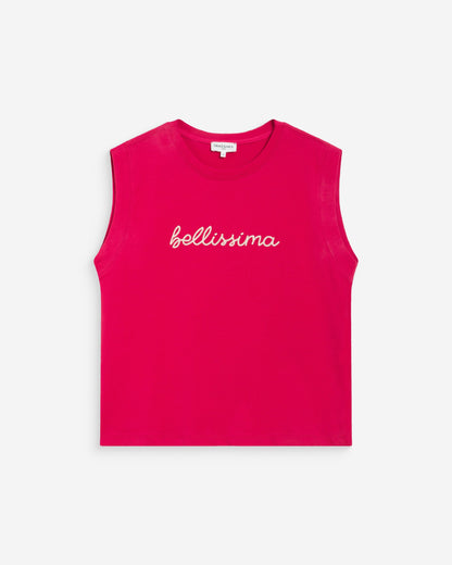 Top en coton col rond à message fuchsia Willow