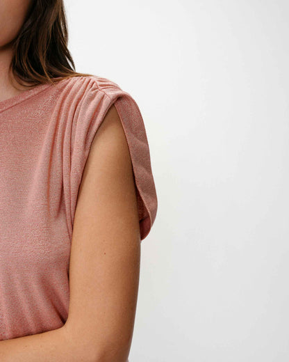 Top en lurex col rond sans manches rose Winny