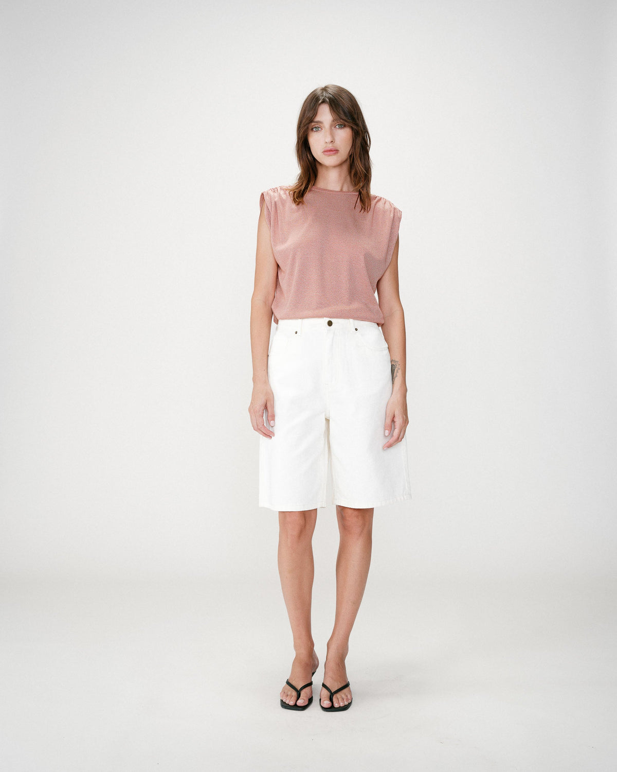 Top en lurex col rond sans manches rose Winny