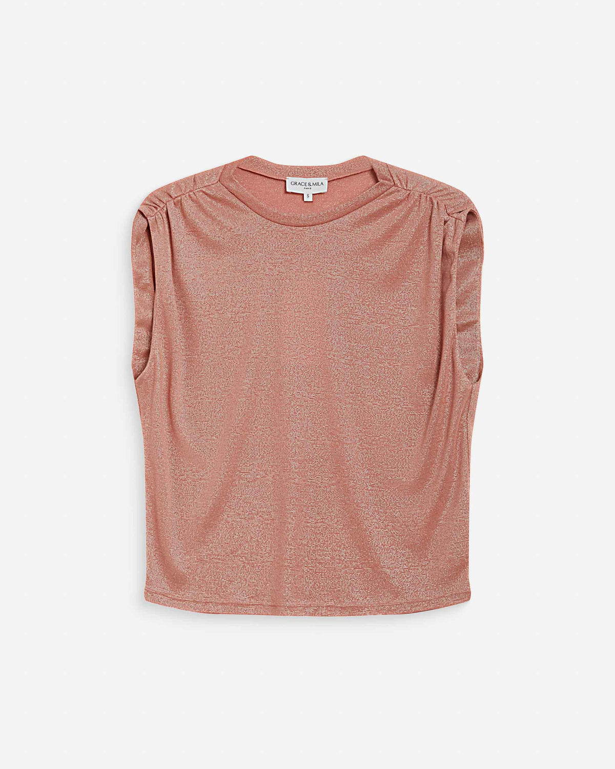 Top en lurex col rond sans manches rose Winny