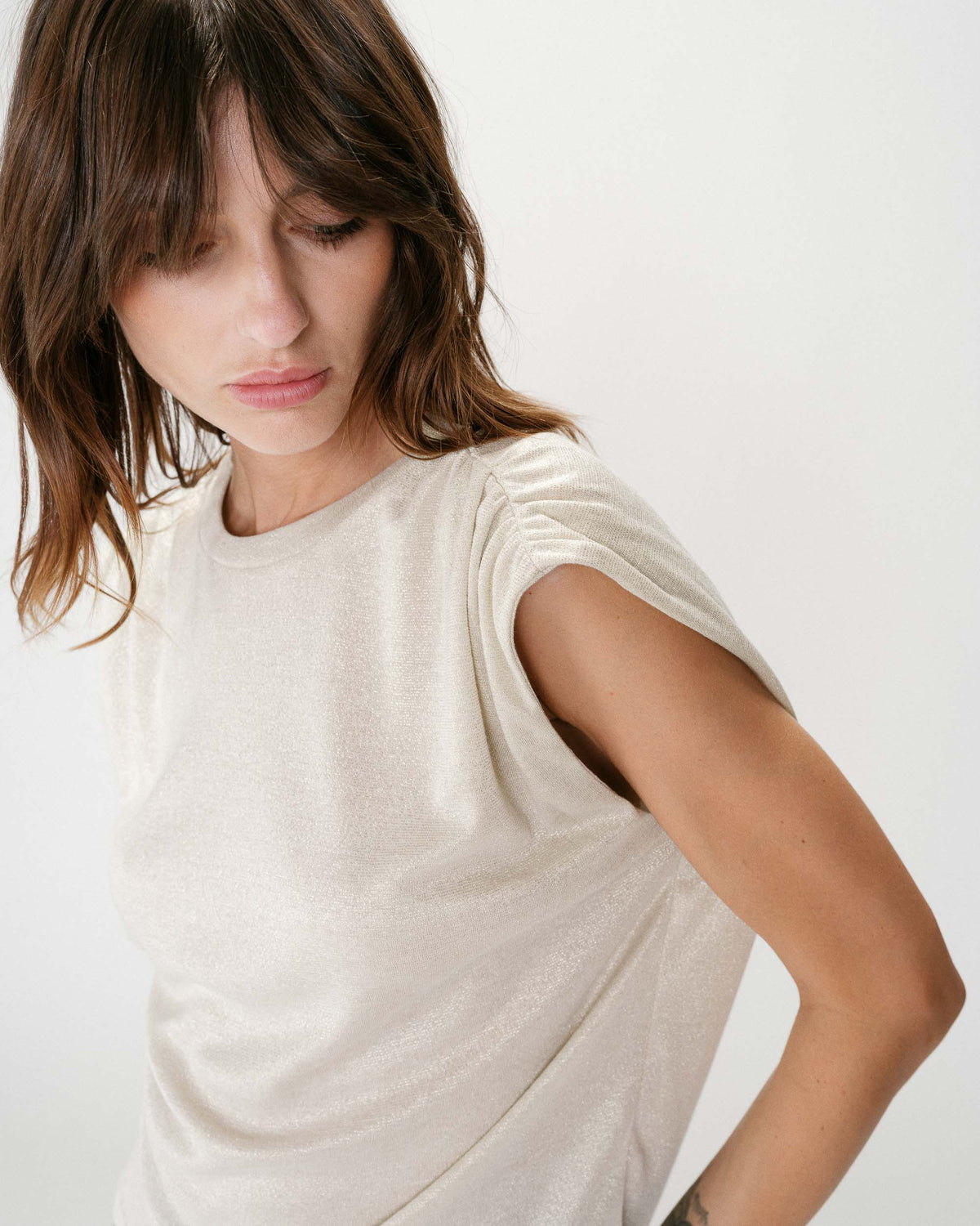 Top en lurex col rond sans manches silver Winny