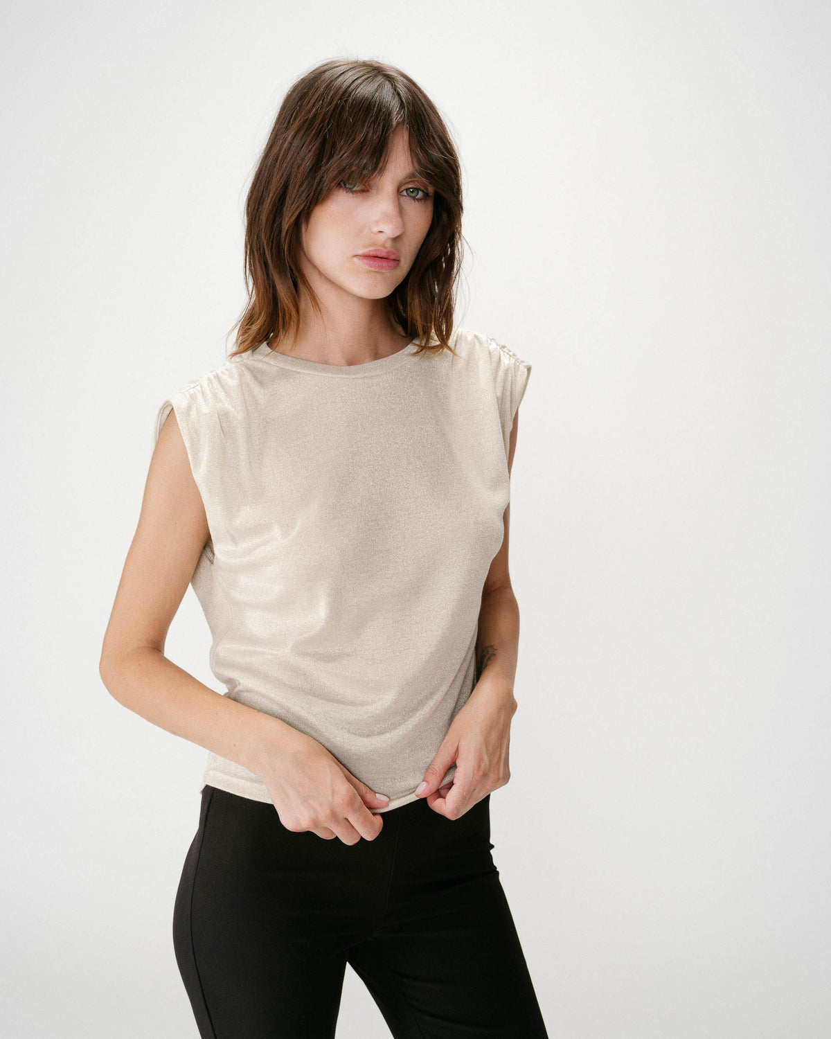 Top en lurex col rond sans manches silver Winny