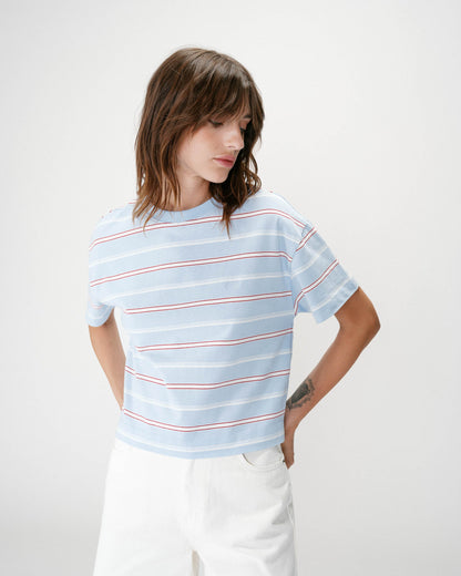 T-shirt oversize en coton rayé manches courtes ciel Welson