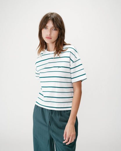 T-shirt oversize en coton rayé manches courtes ivoire Welson