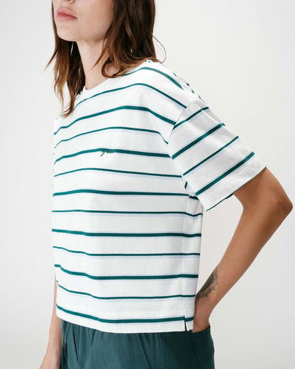 T-shirt oversize en coton rayé manches courtes ivoire Welson