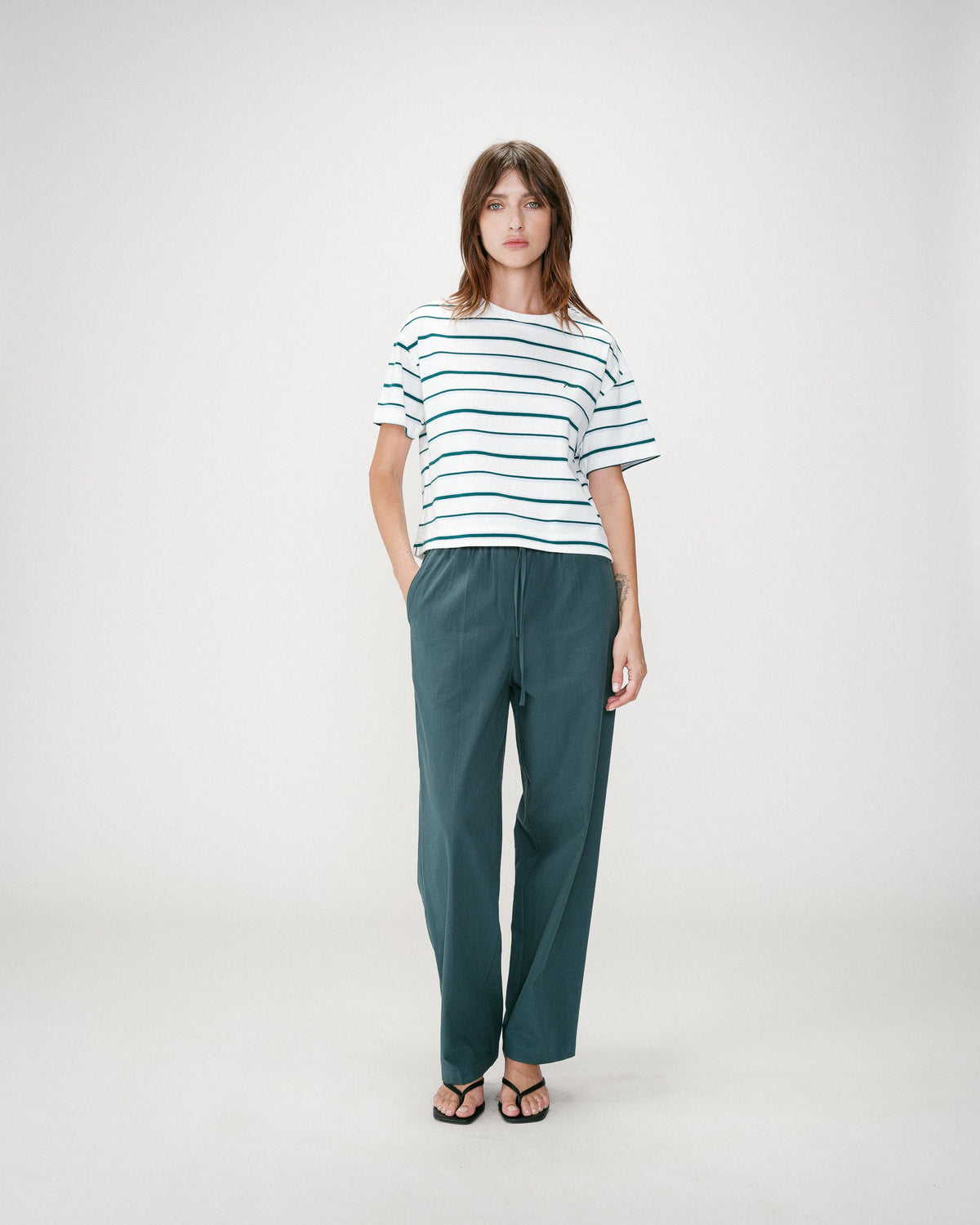 T-shirt oversize en coton rayé manches courtes ivoire Welson