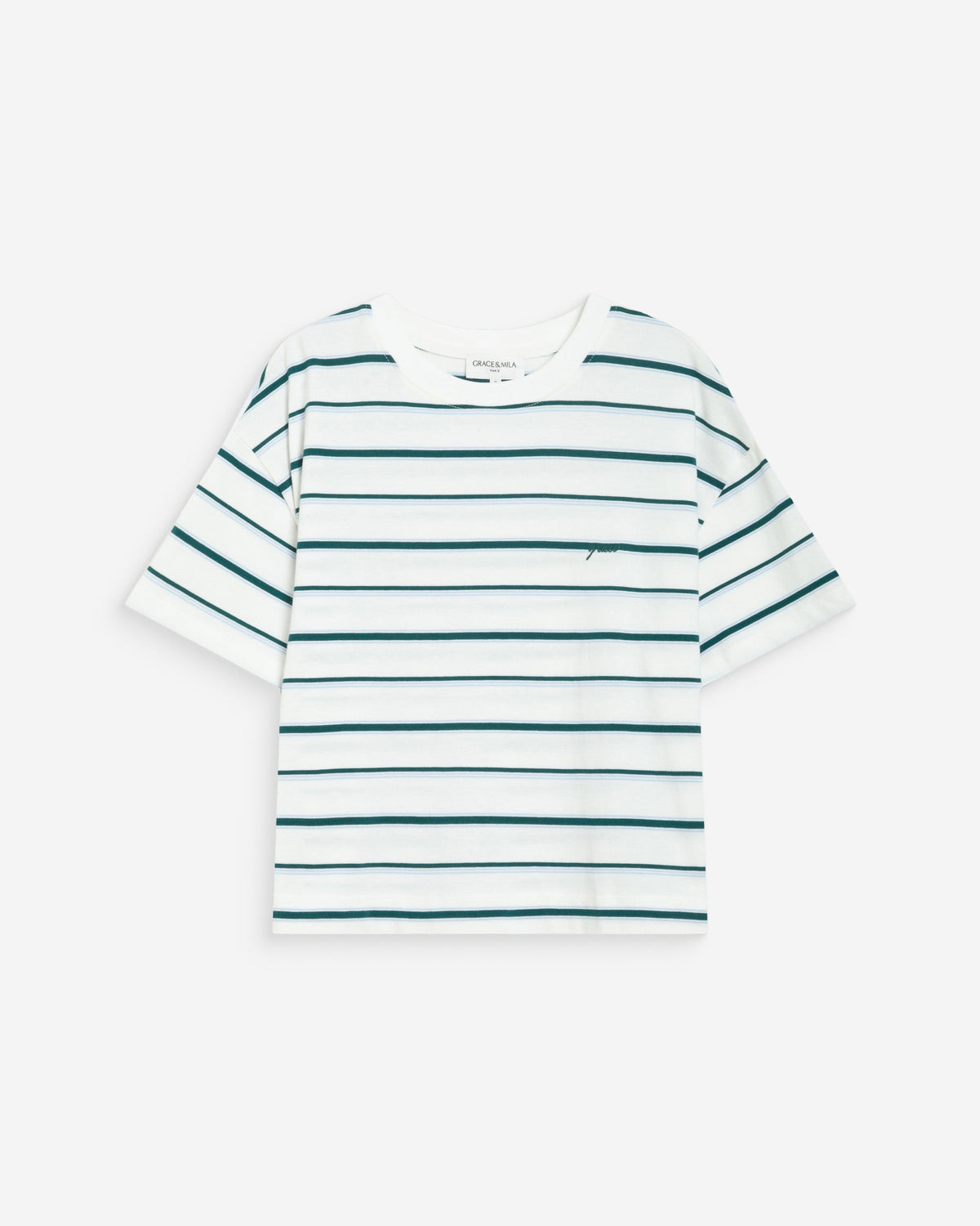 T-shirt oversize en coton rayé manches courtes ivoire Welson