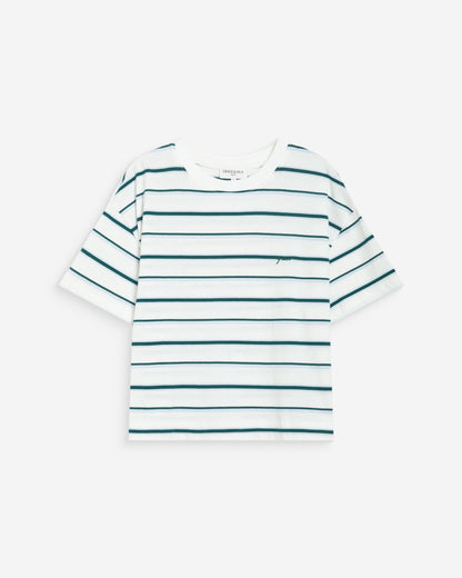 T-shirt oversize en coton rayé manches courtes ivoire Welson