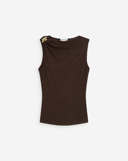 Top drapé asymétrique sans manches chocolat Wagner