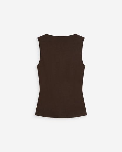 Top drapé asymétrique sans manches chocolat Wagner