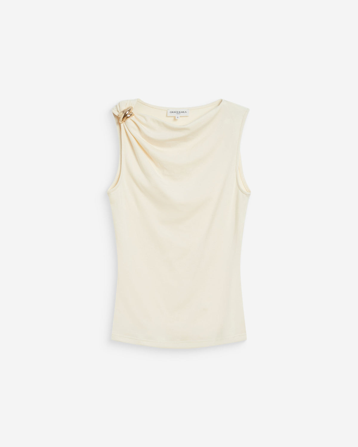 Top drapé asymétrique sans manches ecru Wagner