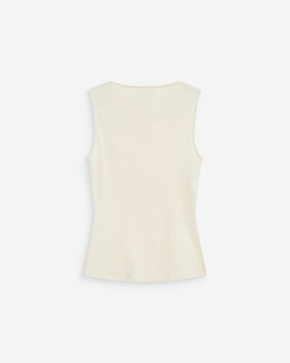 Top drapé asymétrique sans manches ecru Wagner