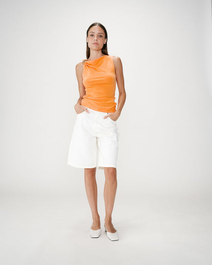 Top drapé asymétrique sans manches orange Wagner