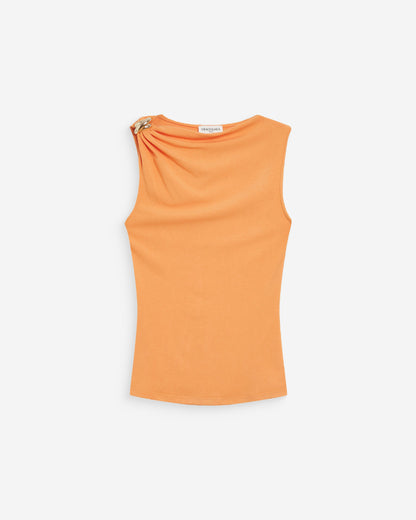 Top drapé asymétrique sans manches orange Wagner