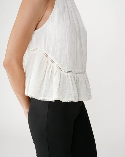 Top sans manches froncées en gaze de coton ecru Widy