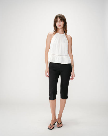 Top sans manches froncées en gaze de coton ecru Widy