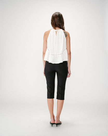 Top sans manches froncées en gaze de coton ecru Widy