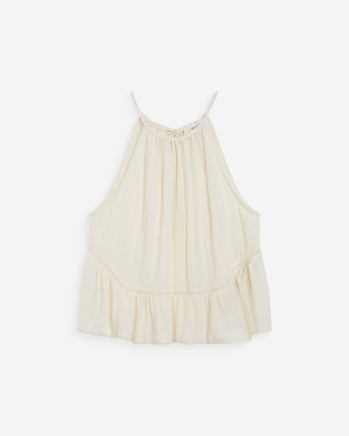 Top sans manches froncées en gaze de coton ecru Widy