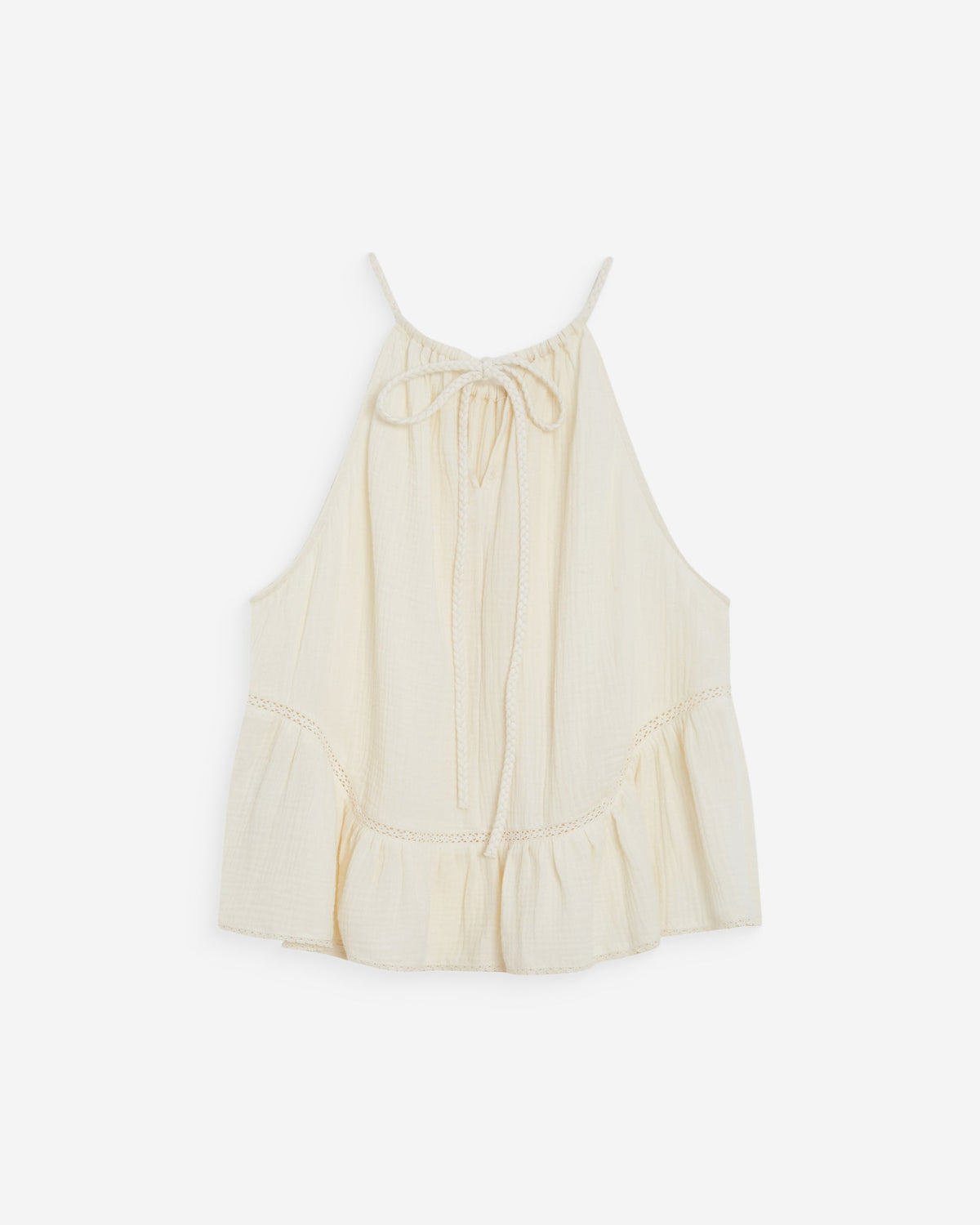 Top sans manches froncées en gaze de coton ecru Widy