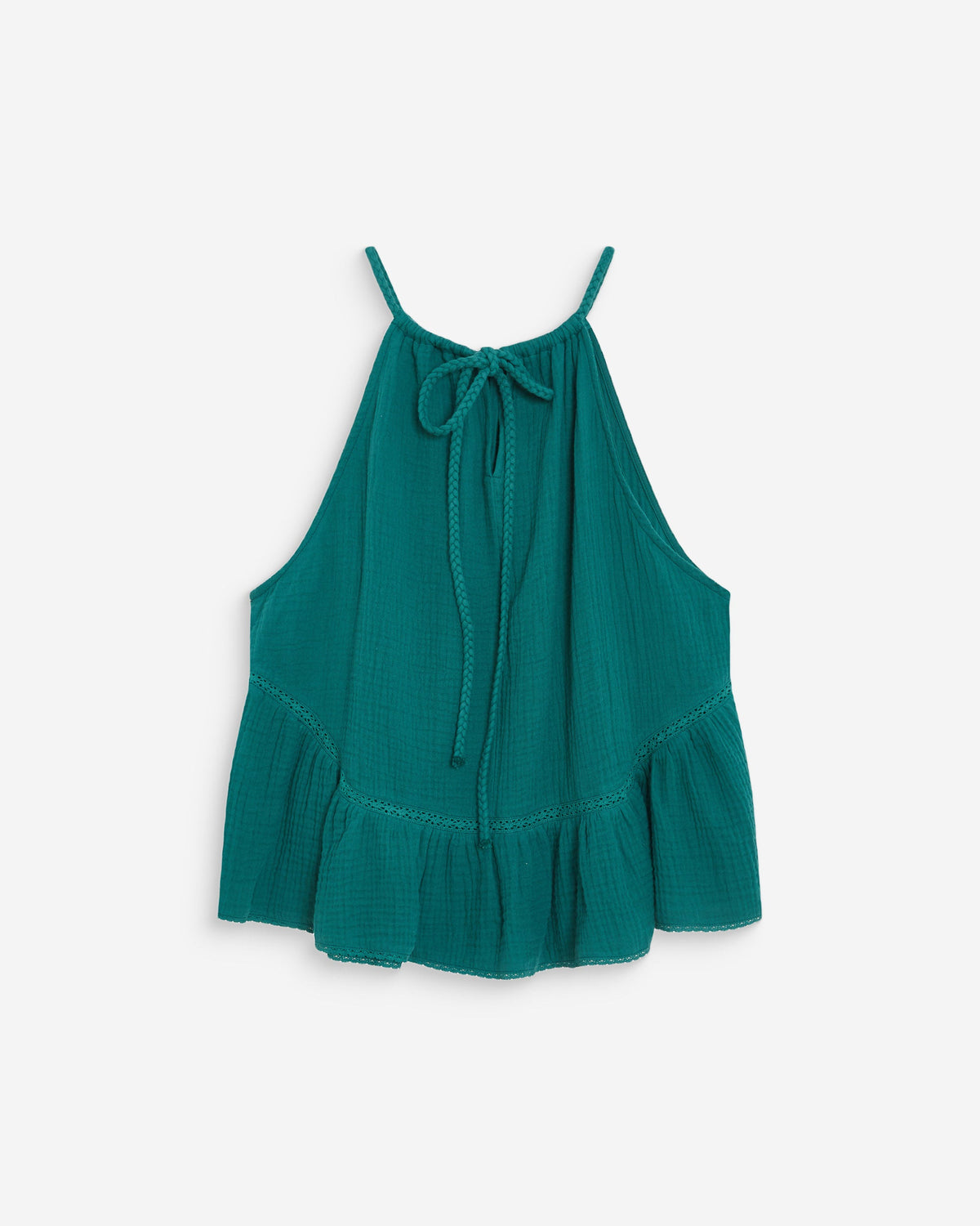 Top sans manches froncées en gaze de coton emeraude Widy