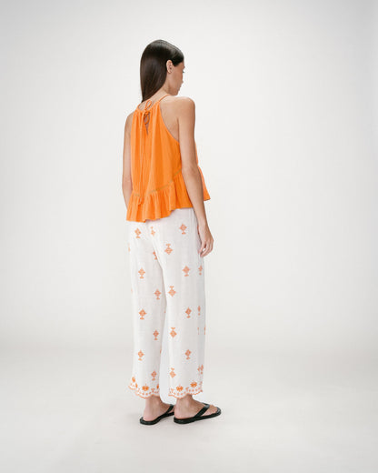 Top sans manches froncées en gaze de coton orange Widy