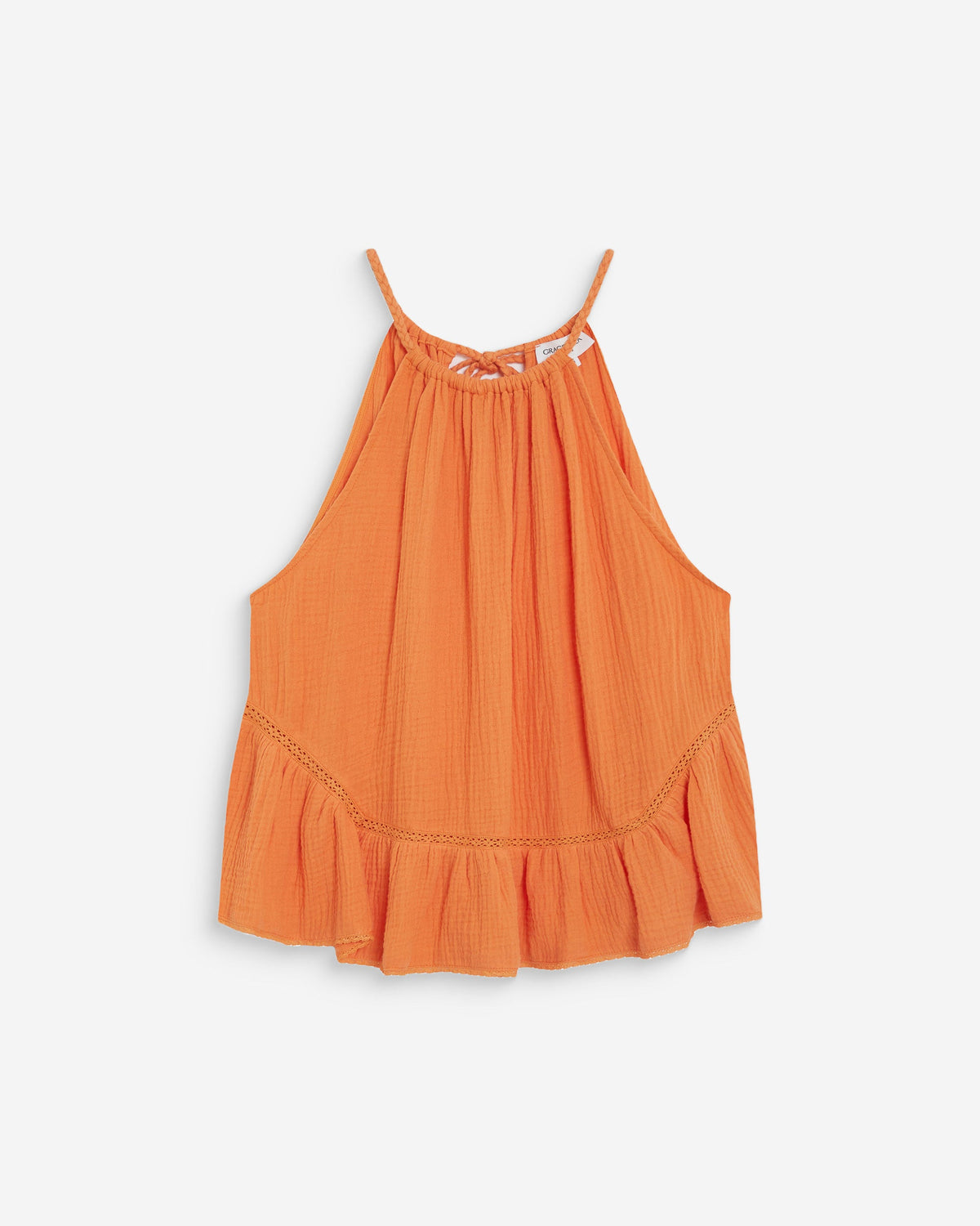 Top sans manches froncées en gaze de coton orange Widy