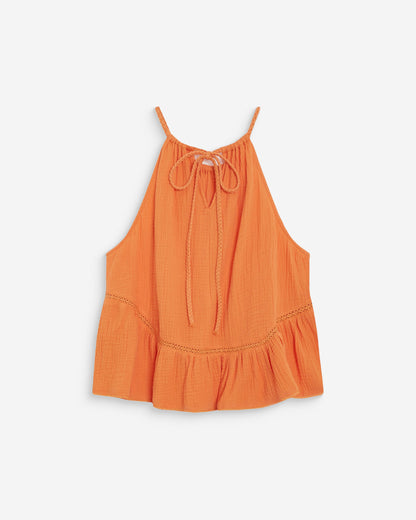 Top sans manches froncées en gaze de coton orange Widy
