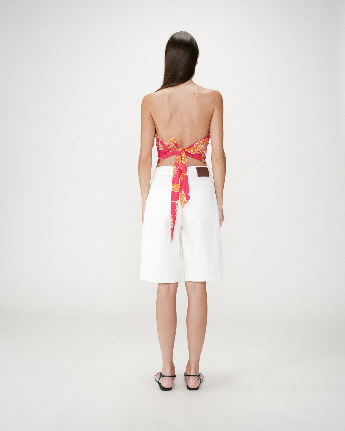 Top bandeau à fleurs dos à nouer fuchsia Willara