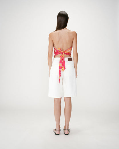 Top bandeau à fleurs dos à nouer fuchsia Willara