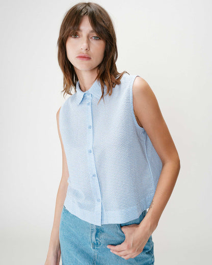 Chemise en coton vichy sans manches ciel Windell