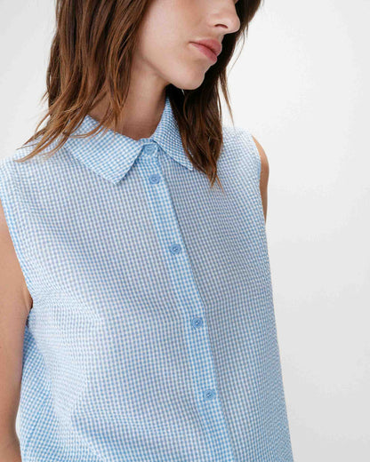 Chemise en coton vichy sans manches ciel Windell