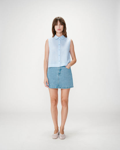 Chemise en coton vichy sans manches ciel Windell