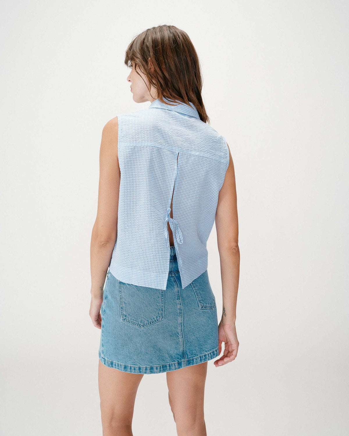 Chemise en coton vichy sans manches ciel Windell